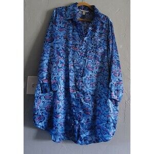 Sexy Sensual Cacique  Nightgown Women 18/20 Blue/floral Button Down Chemise.